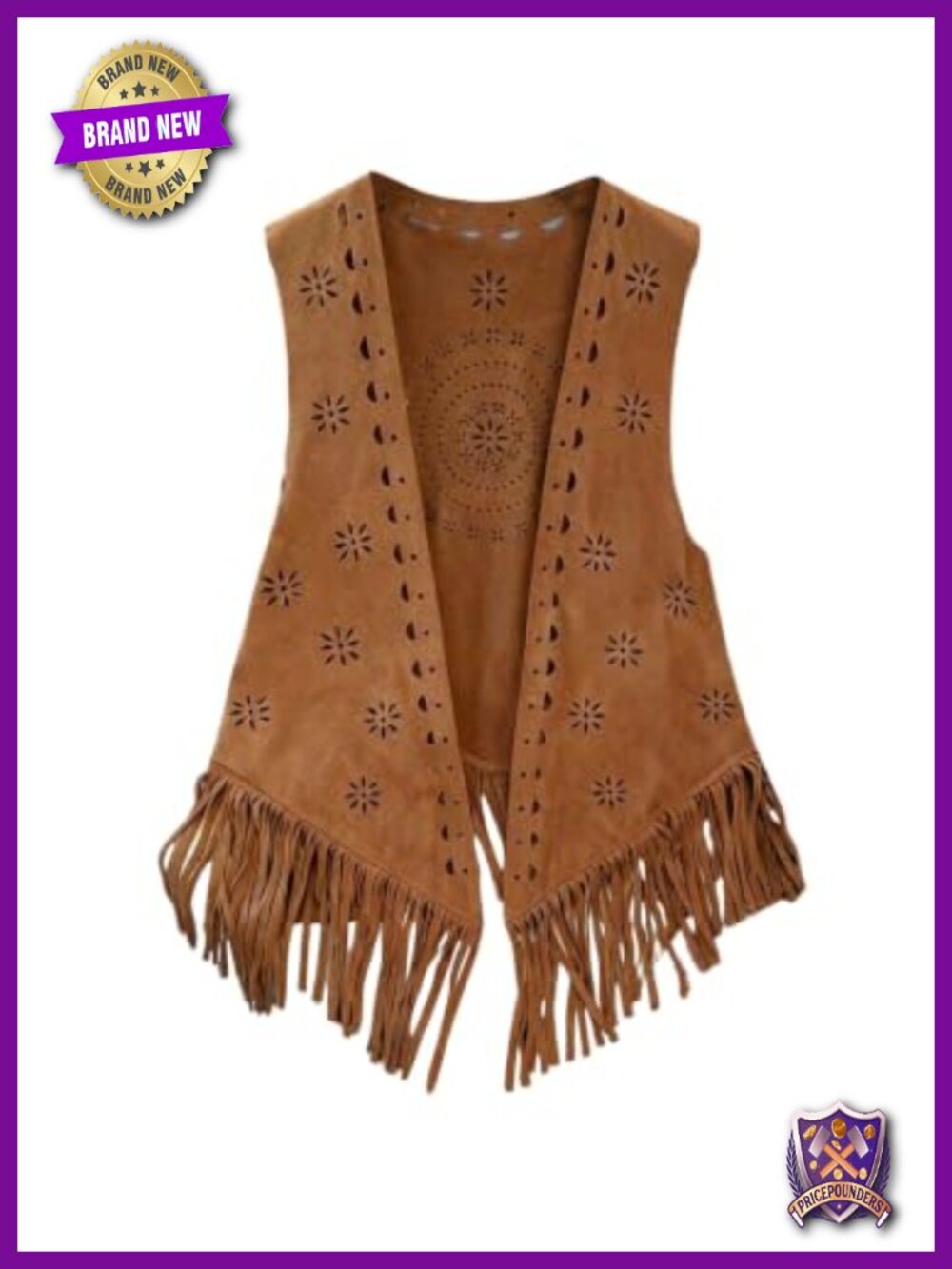 Plus Size Suede Fringe Hollow Out Vest Sleeveless Western Cowgirl